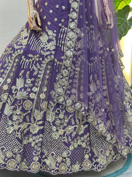 Designer Butterfly Net Lehenga Choli with Sequins & Cording Embroidery Work | Semi-Stitched Wedding & Party Wear Lehenga