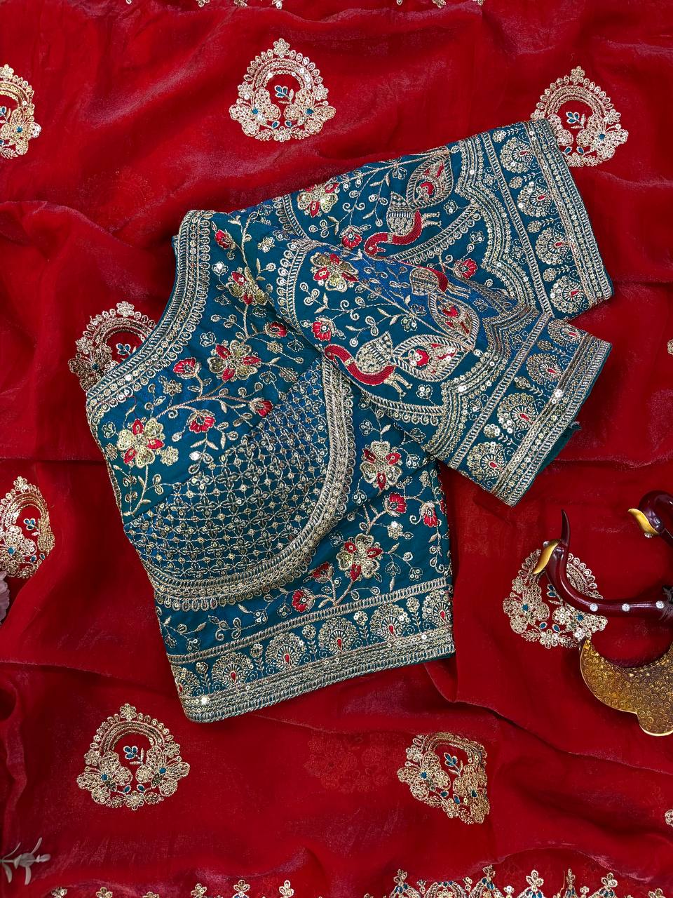 Sequance and Zari Embroidery Work with Full Stitched Blouse