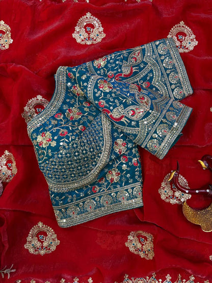 Sequance and Zari Embroidery Work with Full Stitched Blouse