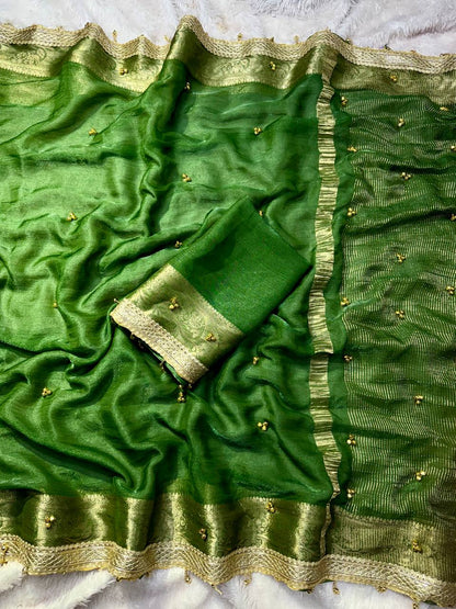 Premium Soft Tissue Silk Saree with Real Ghungroo Work & Minimal Border