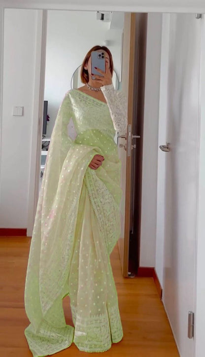 Attractive Organza Silk With Fancy Embroidery Work Saree