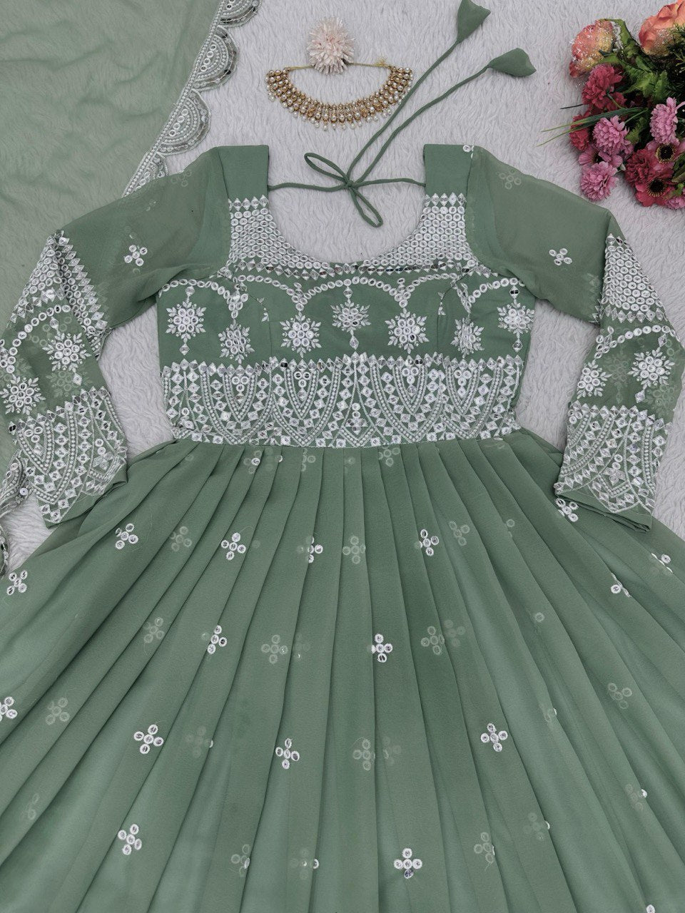 Beautiful Designer Anarkali Salwar Suit With Thread And Sequence work