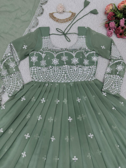 Beautiful Designer Anarkali Salwar Suit With Thread And Sequence work