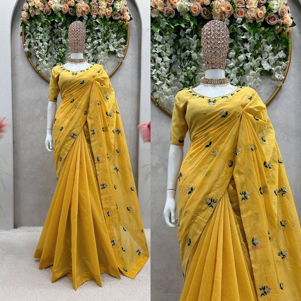 Graceful Mustard Color Chanderi Silk Sequence Work Saree Blouse