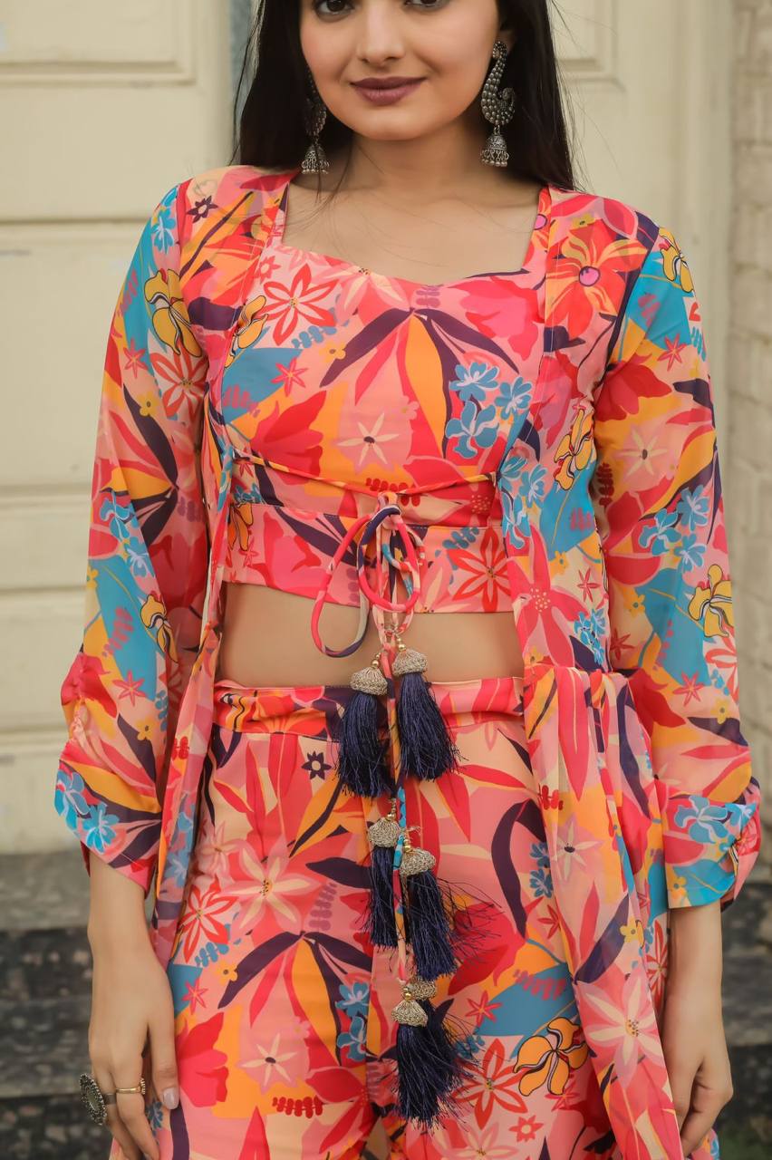 Stunning Multi Color Georgette Digital Printed Indo Western