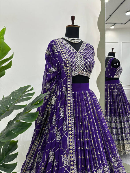 Latest Purple Georgette Sequence Work Lehenga Choli For Wedding Wear