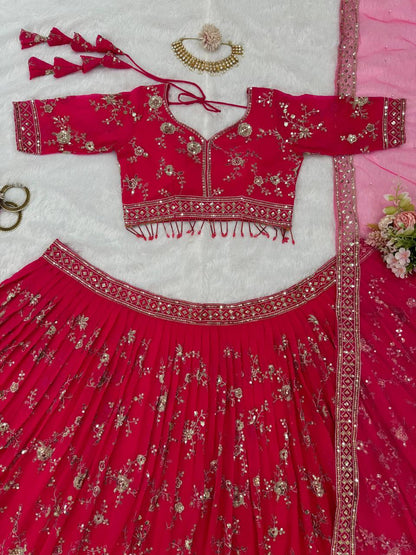 Red Color Georgette Sequence Thread Work Lehenga Choli