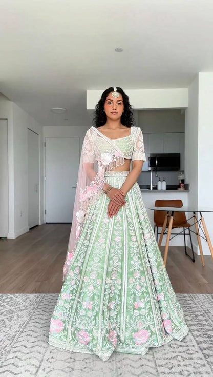 Sea Green Color Mono Banglori Sequence Work Lehenga Choli