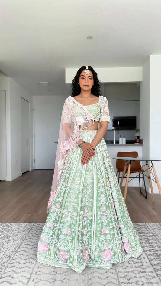 Sea Green Color Mono Banglori Sequence Work Lehenga Choli