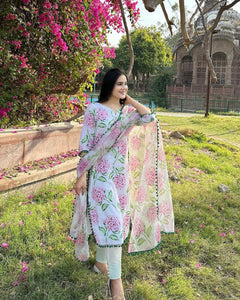 Latest Multi Color Muslin Linen Cotton Printed Pum pum Work Salwar Suit