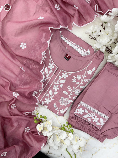 Party Wear Pink Color Roman Silk Embroidered Work Salwar Suit