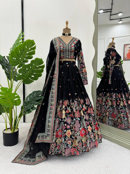 Designer Black Georgette With With Embroidered Work Lehenga