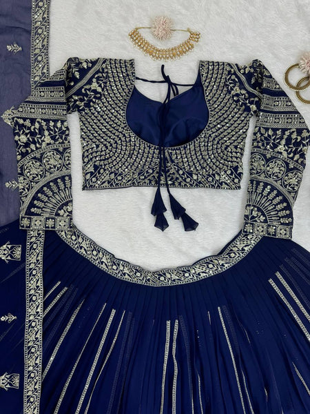 Navy Blue Embroidery Lehenga Choli For Women