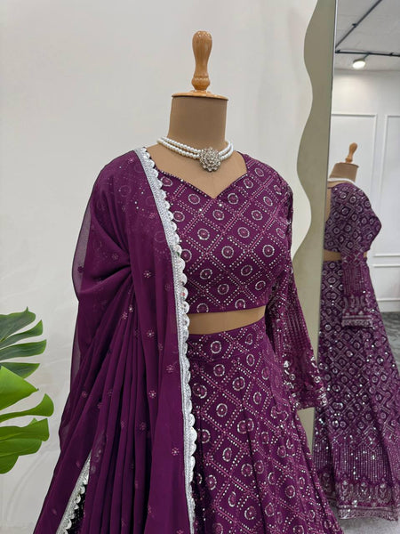 Wine Georgette Lehenga For Function Wear