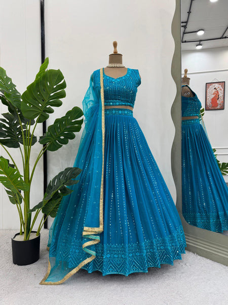 Blue Color Georgette Sequence Lehenga Choli