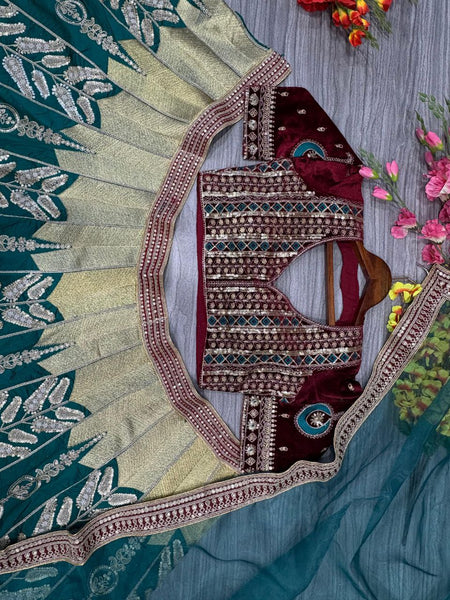 Rama Color Satin Silk Zari Lehenga Choli