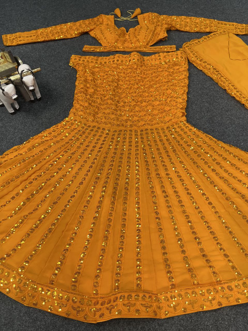 Orange Color Sequence Georgette Lehenga Choli