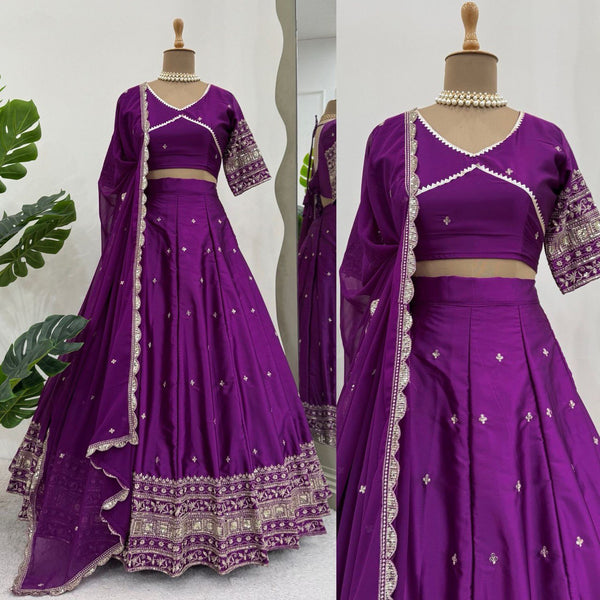 Wine Color Satin Silk Sequence Work Lehenga Choli