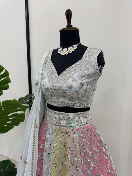 Multi Color Sequence Georgette Lehenga Choli