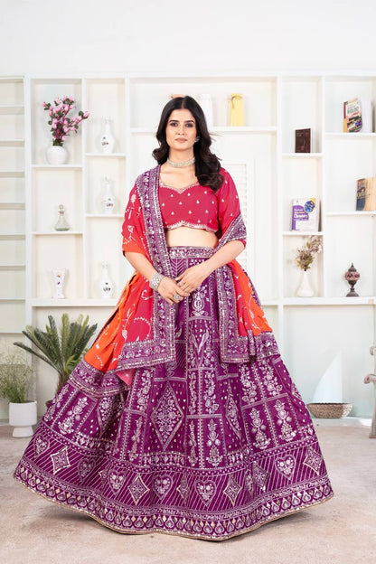 Wine Color Jalpari Silk Embroidered Lehenga Choli