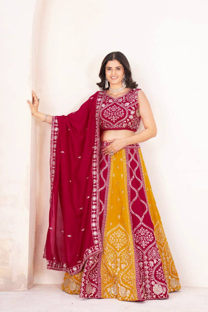 Latest Red Color Sequence Vichitra Silk Lehenga Choli