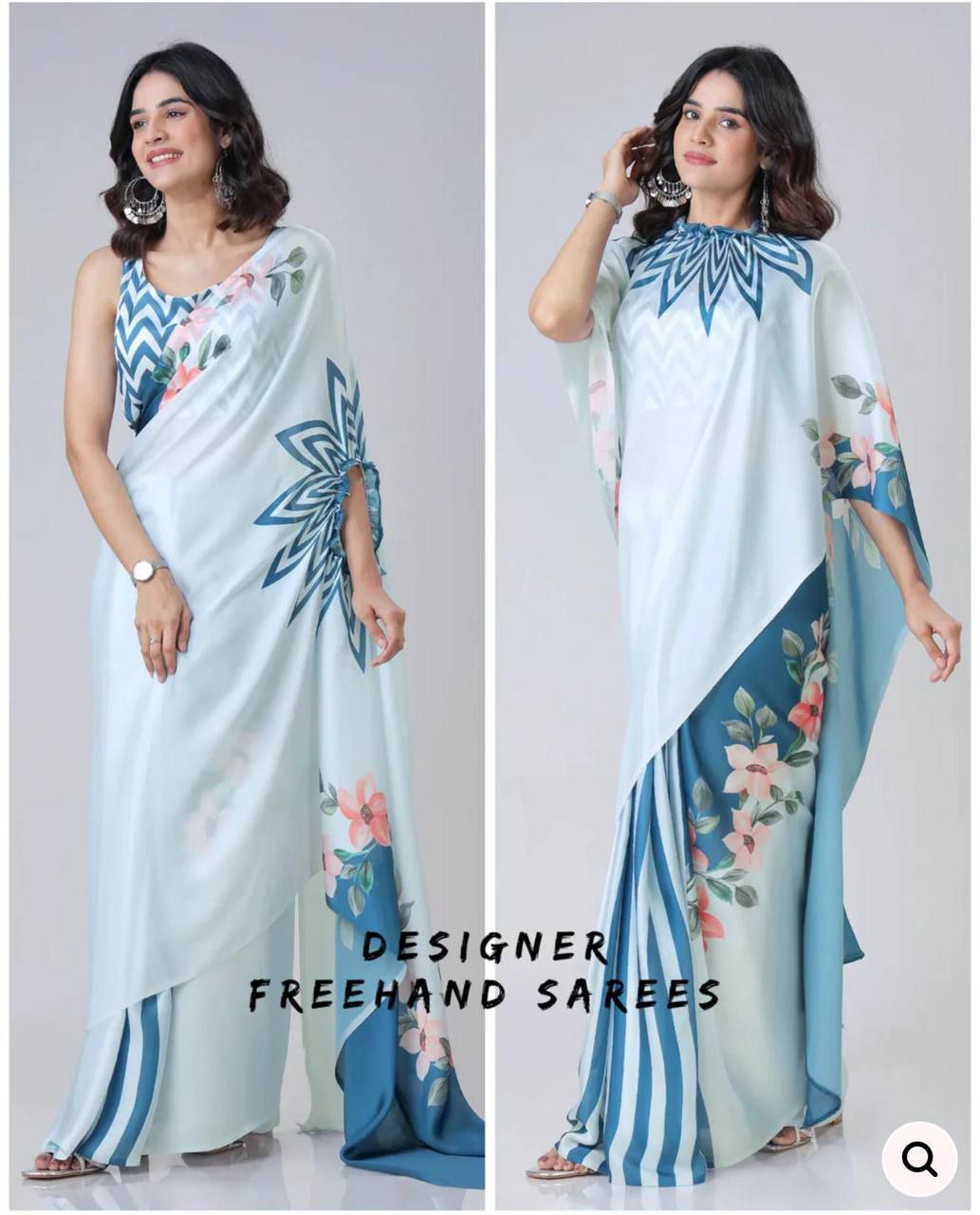 Ready to wear FreeHand Satin Silk Digital Printed Saree