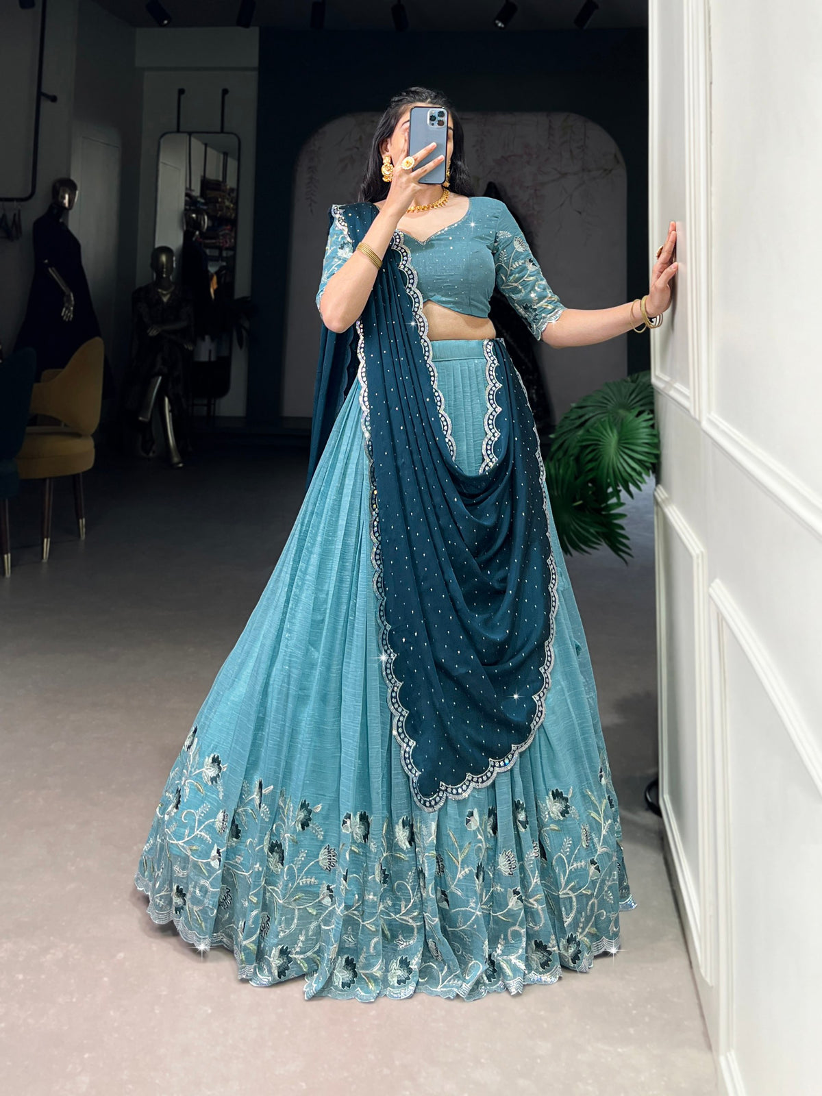 Latest Silver Glosy Sequence Work Lehenga Choli