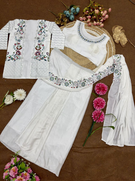 White Color Ready to wear Chinon Silk Jacket Saree