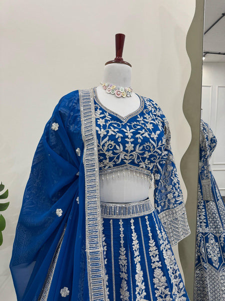Blue Sequnce Work Georgette Lehenga Choli
