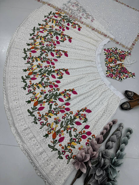White Color Georgette Sequence Lehenga Choli