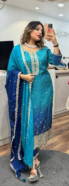 Designer Chinon Sequence Top Dupatta Pent Set