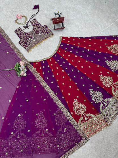 Wine Color Georgette Sequence Work Lehenga Choli