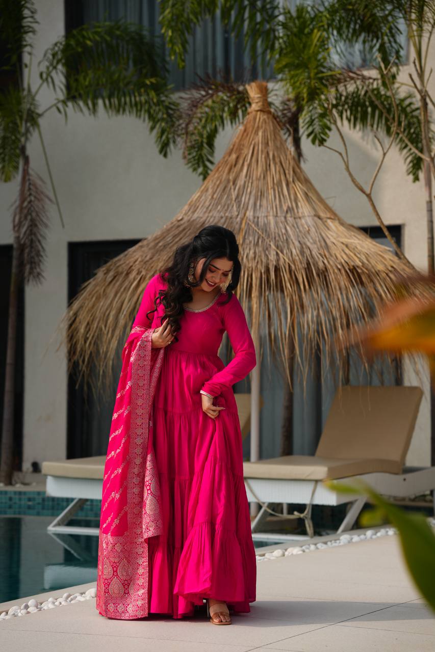 Trendy Roman Silk Chanderi Anarkali Suit
