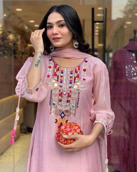 Chanderi Mirror Embroidered Salwar Suit