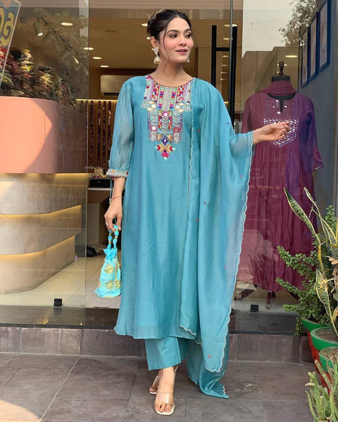 Chanderi Mirror Embroidered Salwar Suit