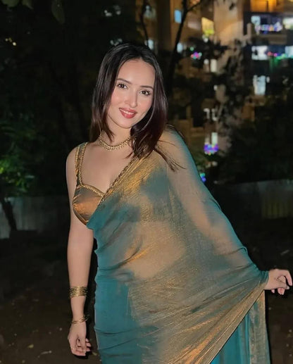 Latest Chiffon Shimmer Cut Dana Hand Work Saree Blouse