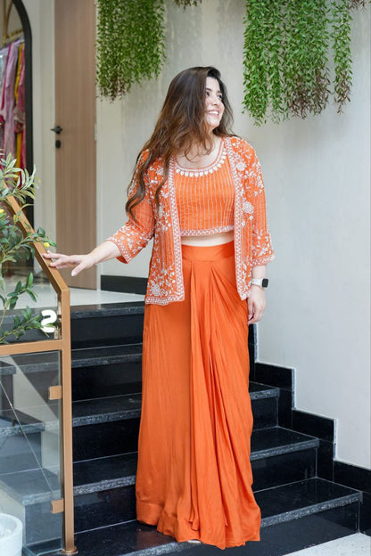 Ready to Wear Chinon SIlk Dhoti Blouse Jacket Set