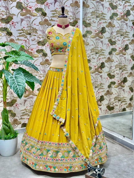 Wedding Wear Yellow Color Georgette Lehenga Choli