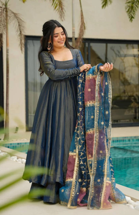 Latest Rama Green Color Simmer Silk Salwar Suit