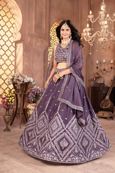 Wedding Wear Violet Color Georgette Sequence Lehenga Choli