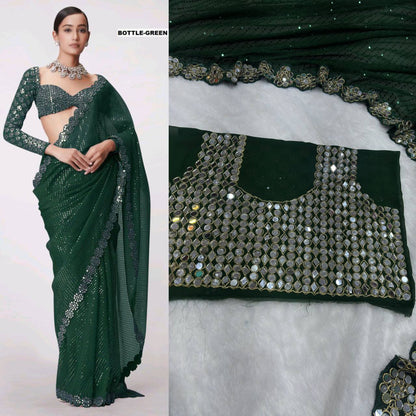 Party Wear Georgette Mirror Sequence Saree Blouse