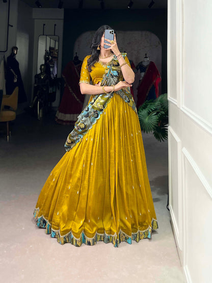 Wedding Wear Vichitra Silk Embroidery Lehenga Choli