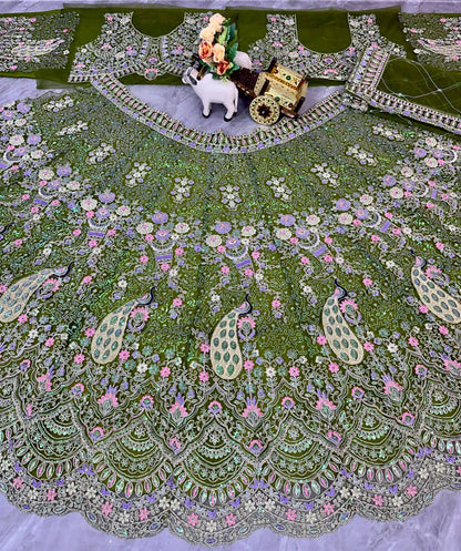 Latest Green Color Net Sequence Lehenga Choli