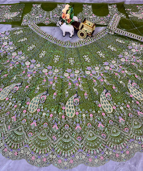 Latest Green Color Net Sequence Lehenga Choli
