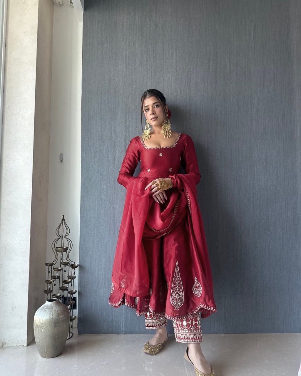 Latest Maroon Color Natural Crep Sequence Salwar Suit