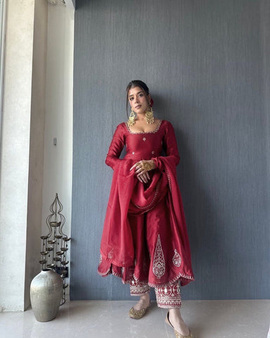 Latest Maroon Color Natural Crep Sequence Salwar Suit