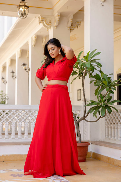 Red Color Georgette Ready to wear Lehenga Choli