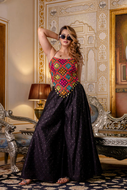 Latest Black Color Banglori Silk Mirror Top Plazo