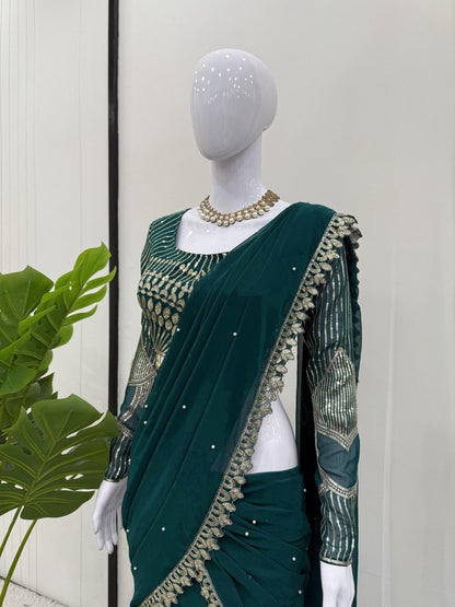 Latest Green Color Georgette Lehenga Saree