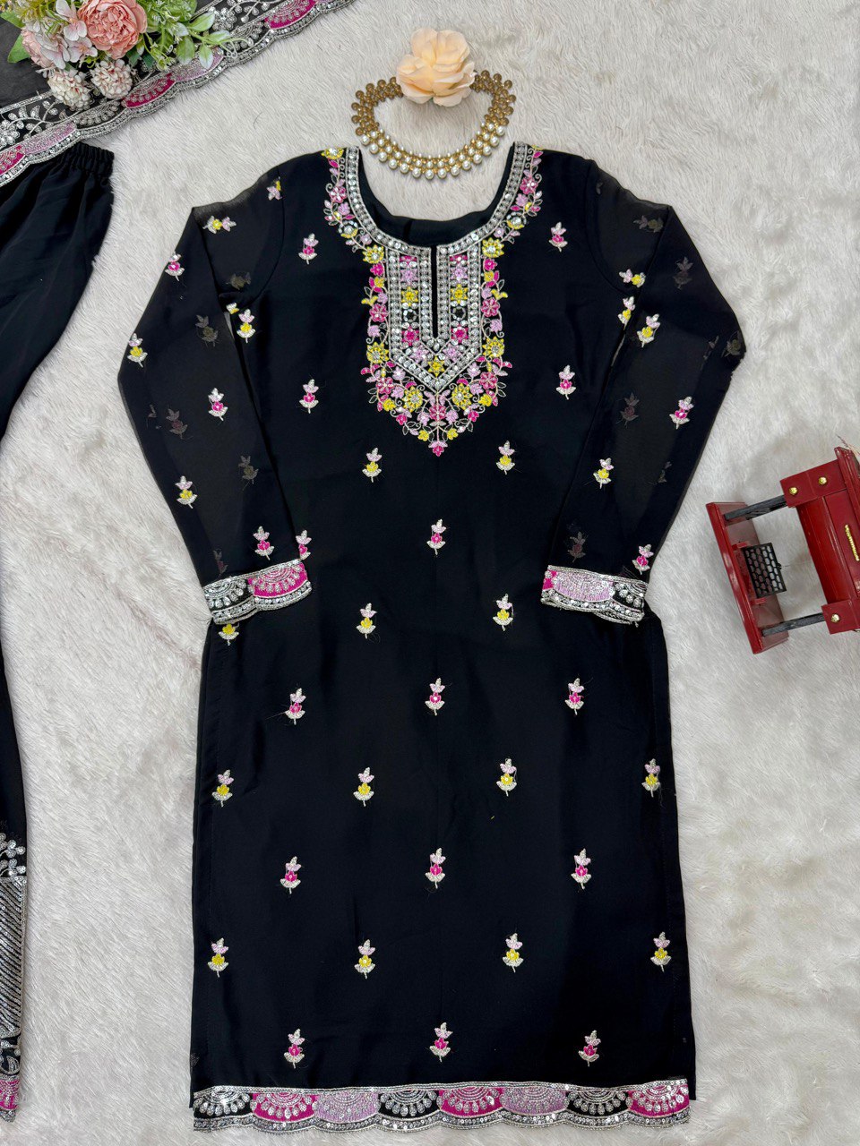 Georgette Sequence Work Sharara Suit